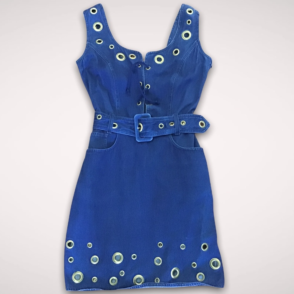 MOSCHINO Jeans Lace Up Belt & Grommets Denim Dress
